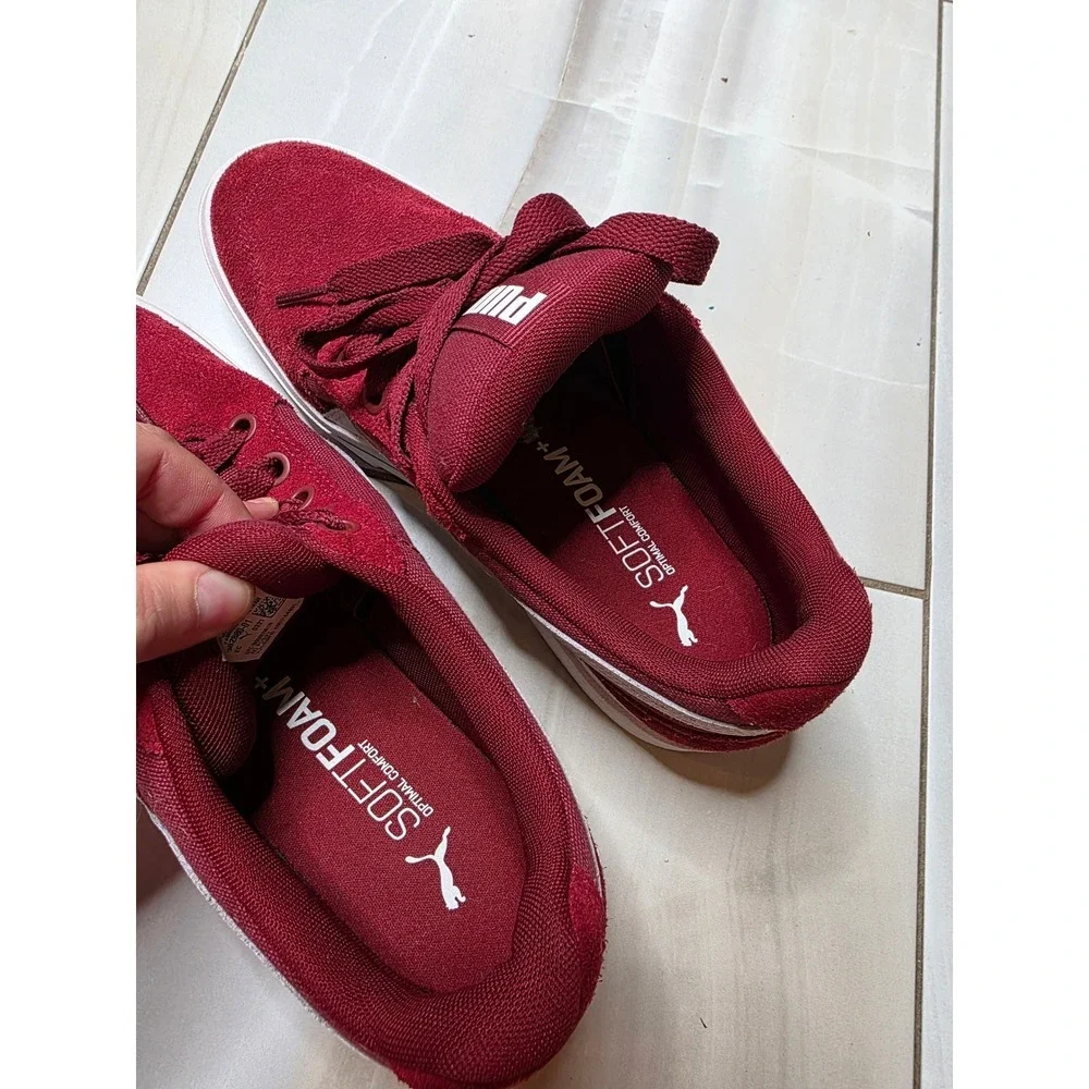 Puma Smash v2 Burgundy Suede Low Top Sneakers Mens‎ 8.5 382880-01 Maroon White